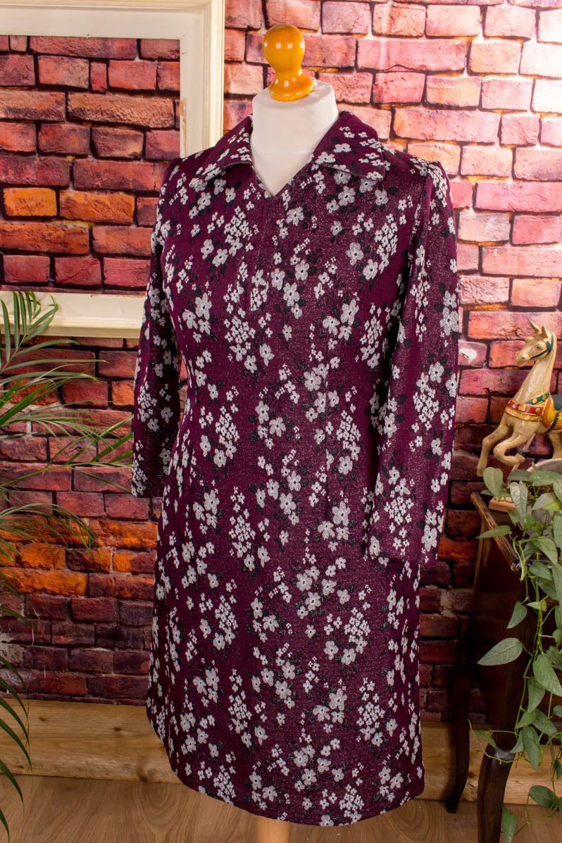 70s Schlagerkleid lila Glitzer