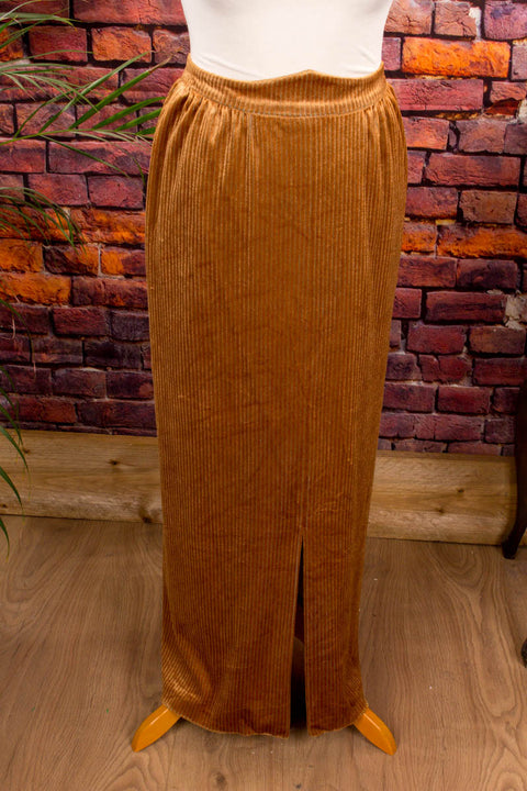 DDR Cordrock schmal gold 70er 80er Boho DDR Disco Frau gold real-boho real-disco Rockabilly S 36-38 Special vintageberlin.de