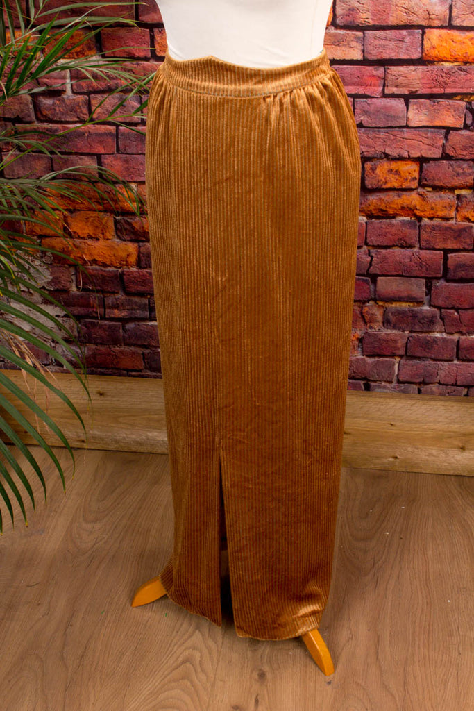 DDR Cordrock schmal gold 70er 80er Boho DDR Disco Frau gold real-boho real-disco Rockabilly S 36-38 Special vintageberlin.de