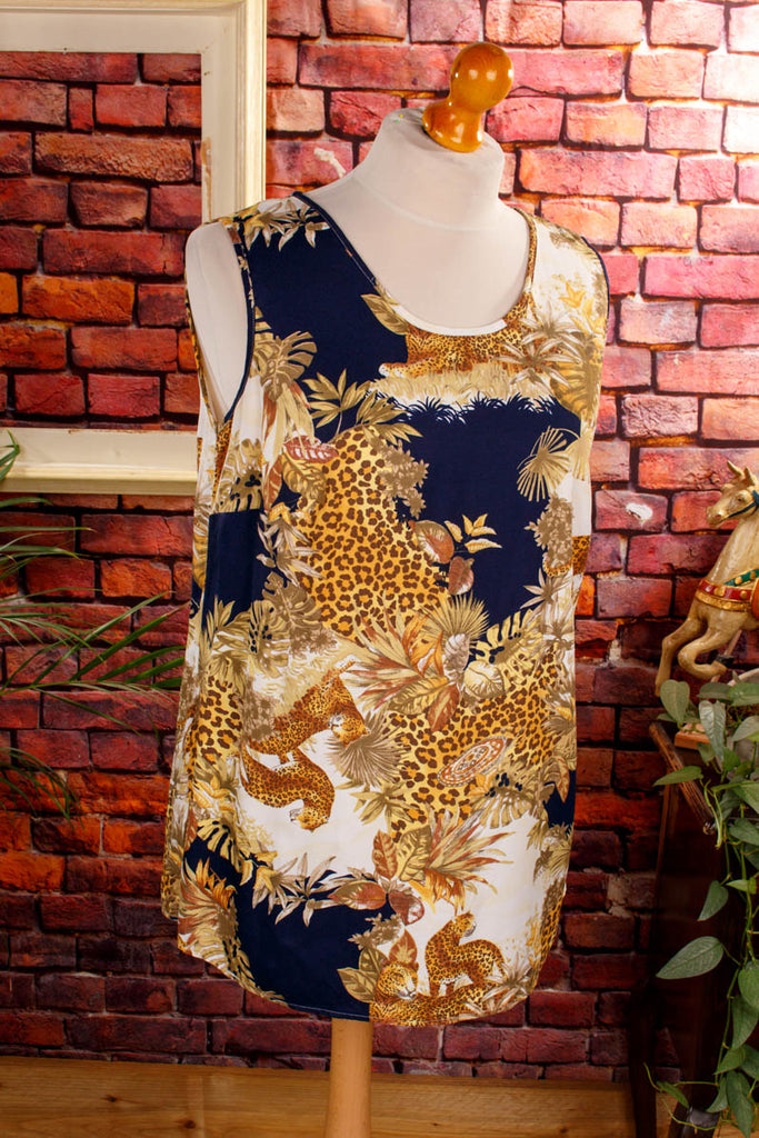 Viskose Top Animal Print 90er Boho bunt Disco Frau L 44-46 Sekretärin vintageberlin.de