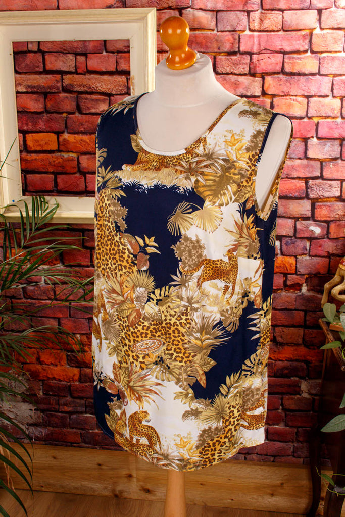 Viskose Top Animal Print 90er Boho bunt Disco Frau L 44-46 Sekretärin vintageberlin.de