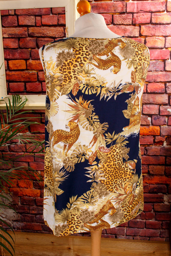 Viskose Top Animal Print 90er Boho bunt Disco Frau L 44-46 Sekretärin vintageberlin.de
