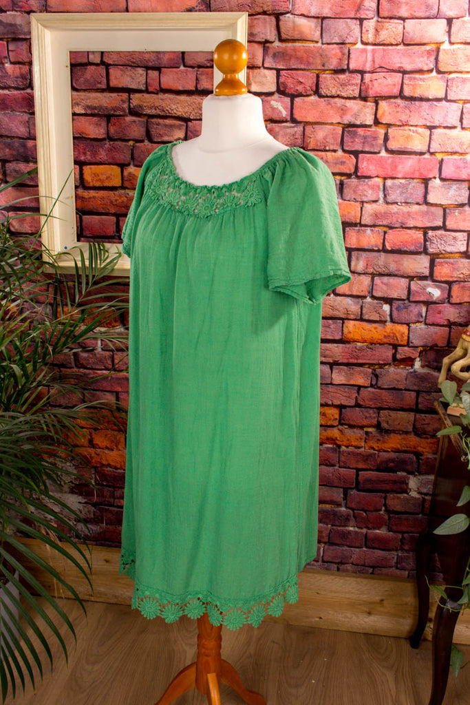 Boho Hängerchen Kleid grün 70er Boho Frau grün Hippie L 44-46 M 40-42 S 36-38 Special vintageberlin.de