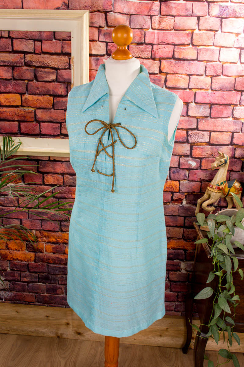 70s DDR Disco Tunika Minikleid 60er 70er blau Boho DDR Disco Frau gold M 40-42 real-disco Rockabilly Special vintageberlin.de