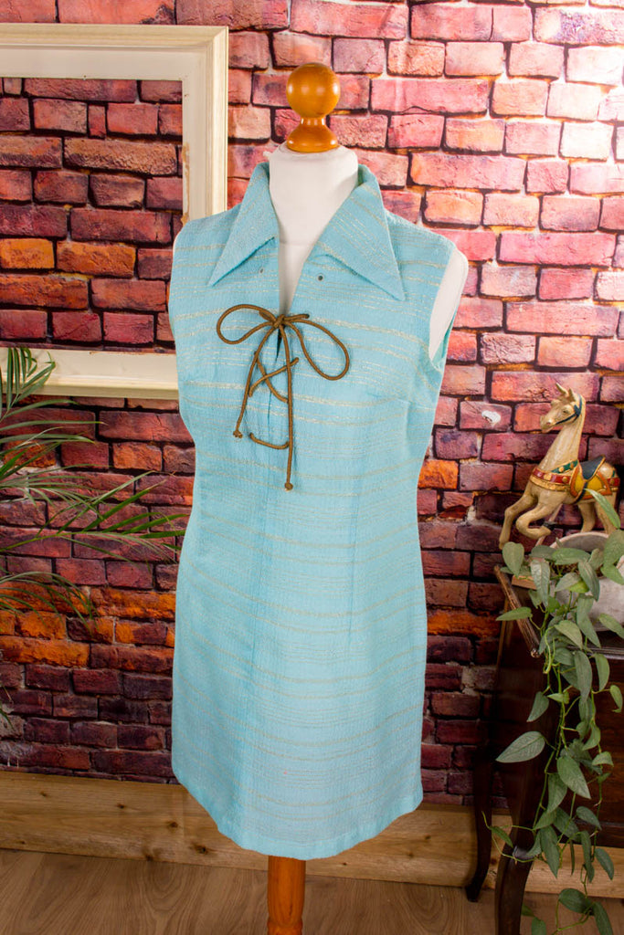 70s DDR Disco Tunika Minikleid 60er 70er blau Boho DDR Disco Frau gold M 40-42 real-disco Rockabilly Special vintageberlin.de