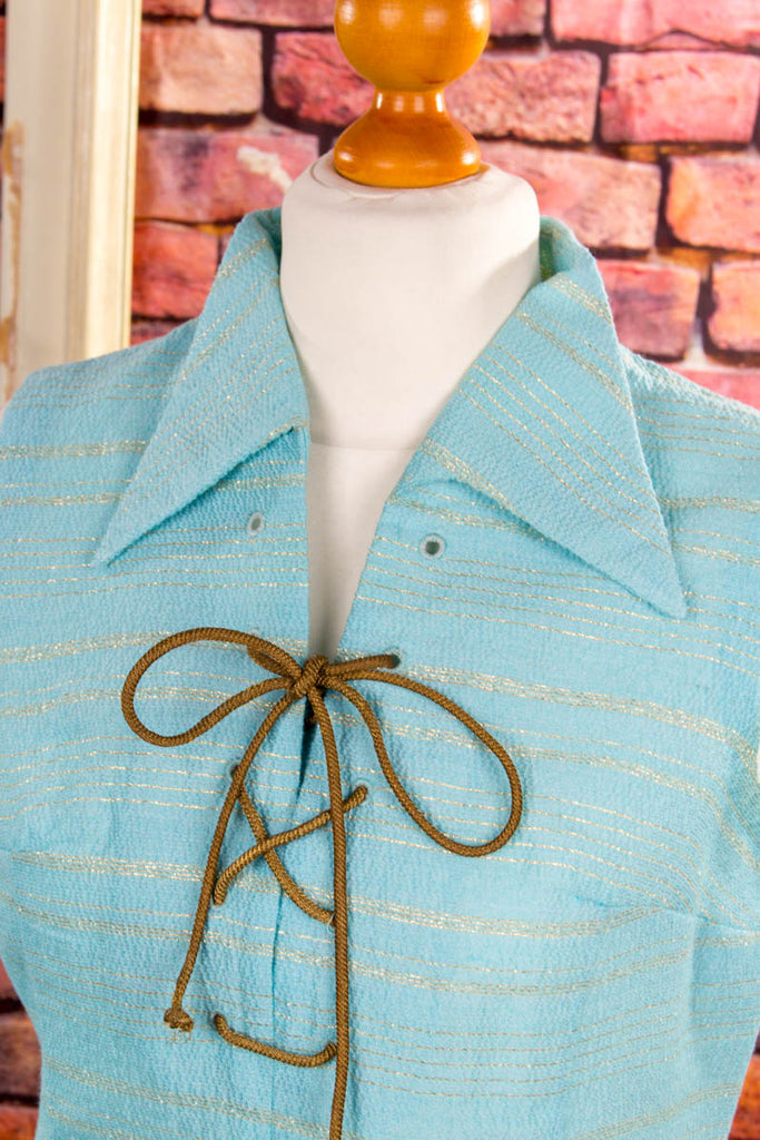 70s DDR Disco Tunika Minikleid 60er 70er blau Boho DDR Disco Frau gold M 40-42 real-disco Rockabilly Special vintageberlin.de