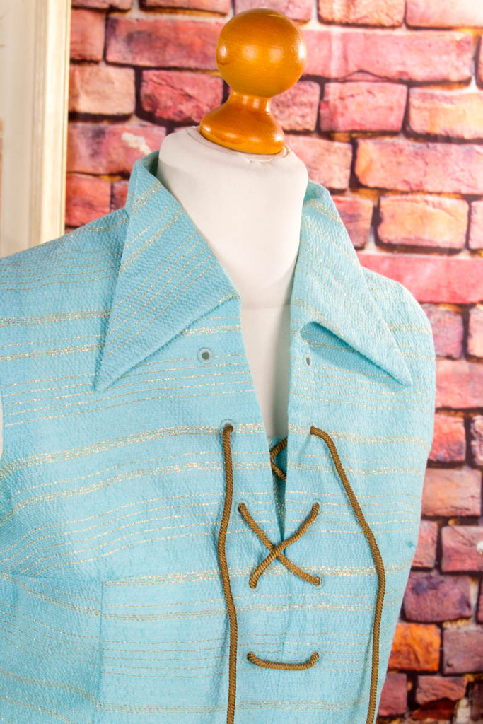 70s DDR Disco Tunika Minikleid 60er 70er blau Boho DDR Disco Frau gold M 40-42 real-disco Rockabilly Special vintageberlin.de