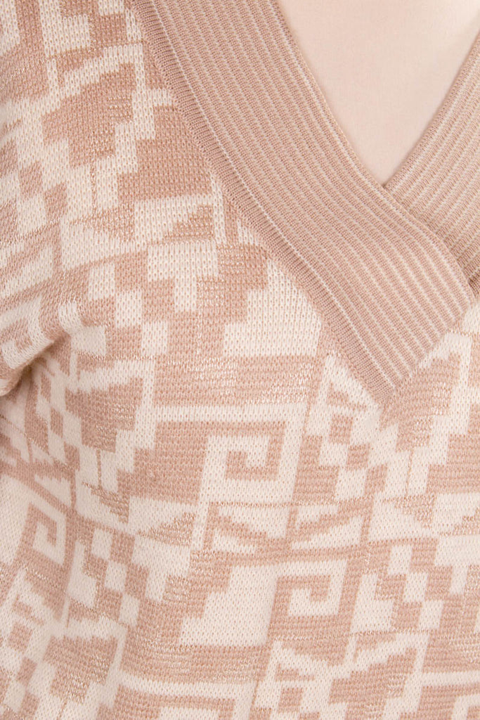 V-Ausschnitt Pulli greige 80er beige Boho Frau M 40-42 real-80er Special vintageberlin.de