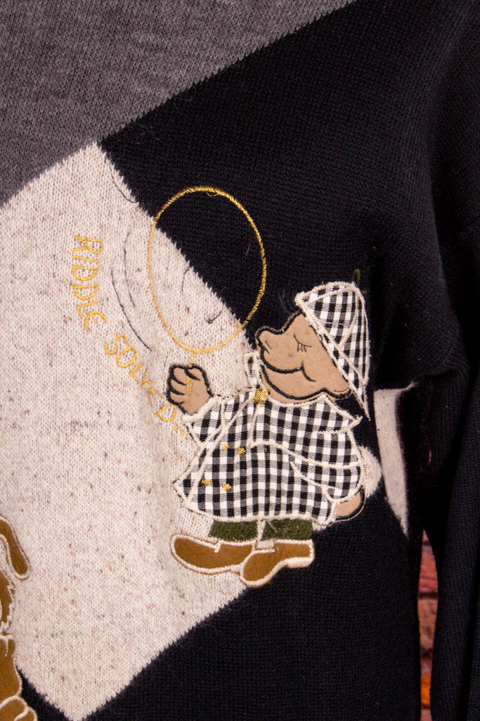 Strickpulli Wolle Angora Hunde Motiv 80er 90er beige Frau grau L 44-46 M 40-42 schwarz Special vintageberlin.de