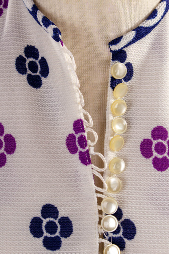 60s Boho Bluse Blumenmuster 60er 70er blau Boho Disco Frau Hippie real-boho real-disco S 36-38 Schlager Special weiß XS 32-34 vintageberlin.de