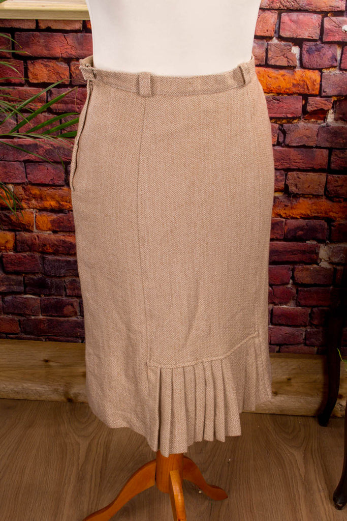 Winter Wollrock beige Fischgrät 70er 80er beige Frau M 40-42 real-rockabilly Rockabilly Sekretärin Special vintageberlin.de