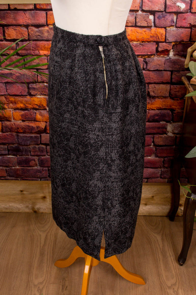 60s Bleistiftrock grau Muster 60er 70er Frau grau Rockabilly S 36-38 Sekretärin vintageberlin.de