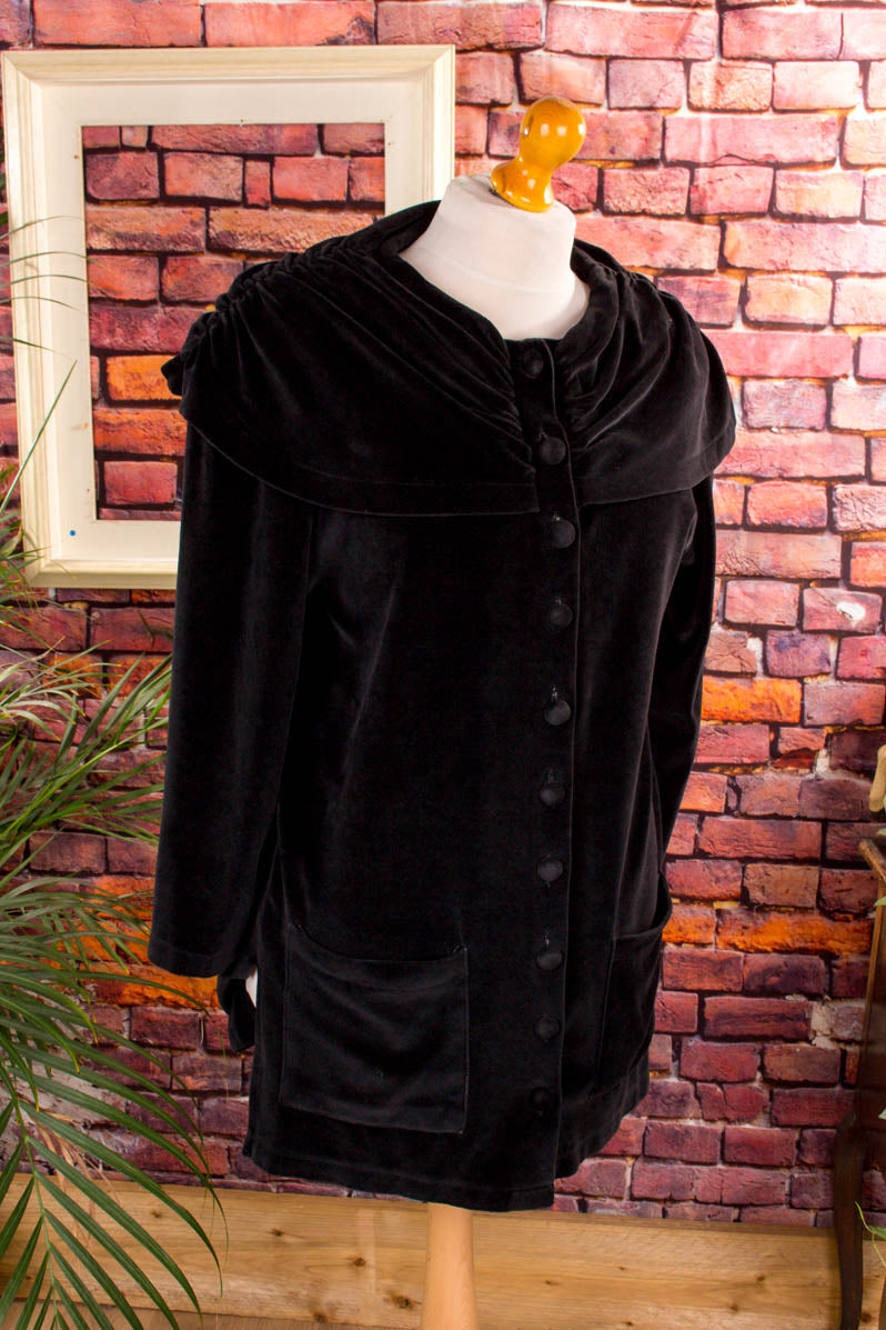 80s Samt Jacke schwarz drapiert