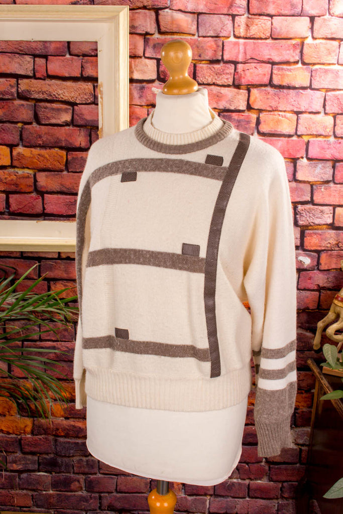 80s Fledermaus Pulli weiß beige 80er beige Boho Frau M 40-42 real-80er S 36-38 Special weiß vintageberlin.de