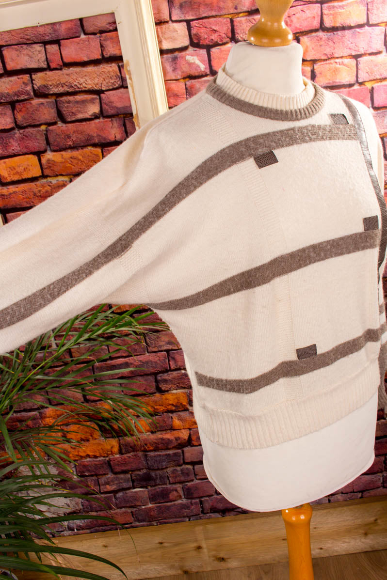 80s Fledermaus Pulli weiß beige