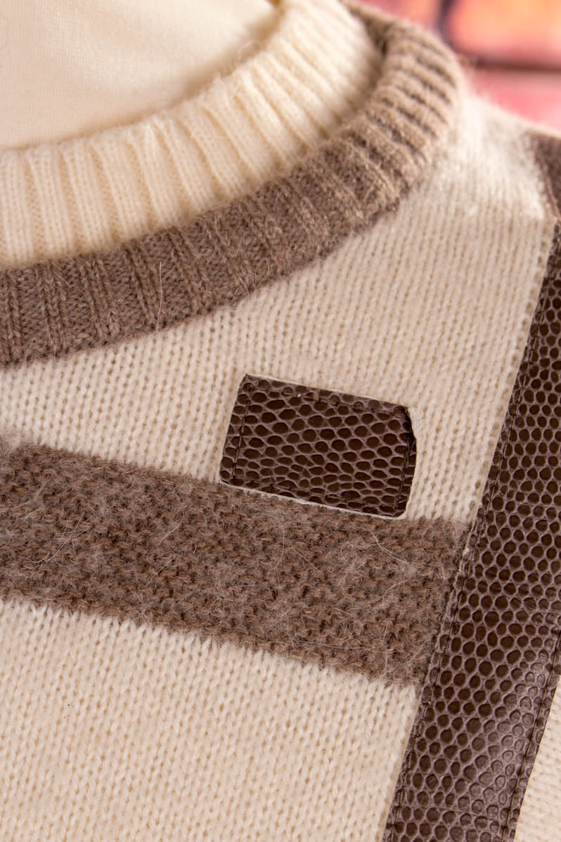 80s Fledermaus Pulli weiß beige