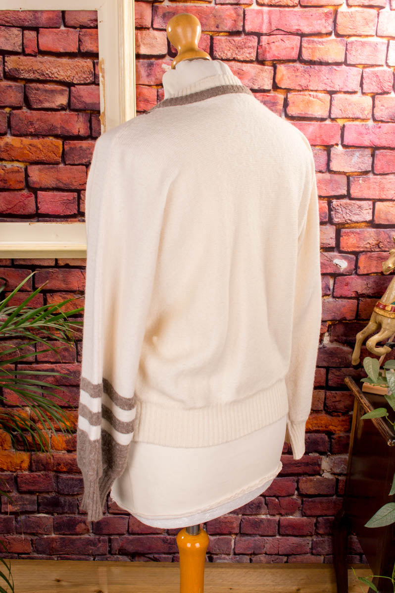 80s Fledermaus Pulli weiß beige