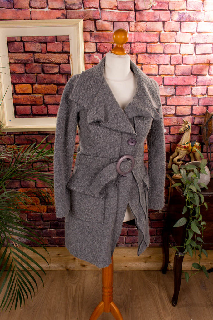 Strickjacke asymmetrisch grau Wollmix 90er Boho Frau Gothic grau Grunge Hippie real-boho S 36-38 Special vintageberlin.de