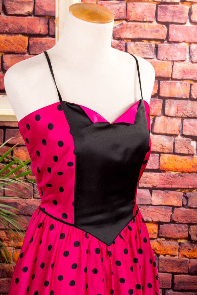 80s Partykleid pink Punkte 80er 90er Abendmode Disco Frau pink Rockabilly S 36-38 Special XS 32-34 vintageberlin.de