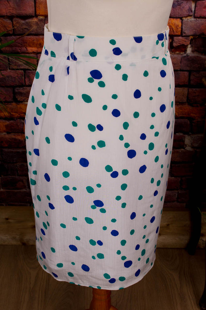 Bleistiftrock weiß Punkte 80er 90er blau Disco Frau M 40-42 Rockabilly Sekretärin Special türkis weiß vintageberlin.de
