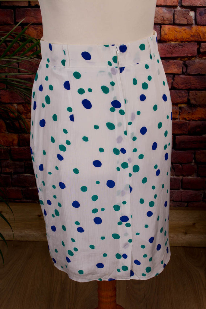 Bleistiftrock weiß Punkte 80er 90er blau Disco Frau M 40-42 Rockabilly Sekretärin Special türkis weiß vintageberlin.de
