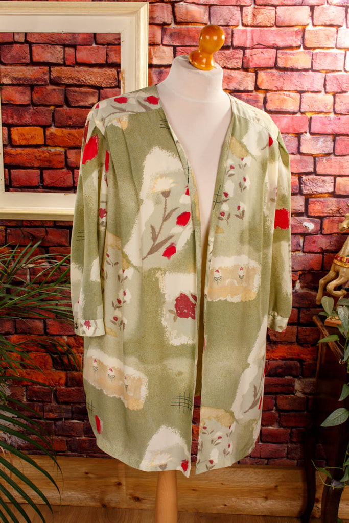 Chasuble Bluse grün Muster 90er bunt Frau grün XL 48-50 vintageberlin.de