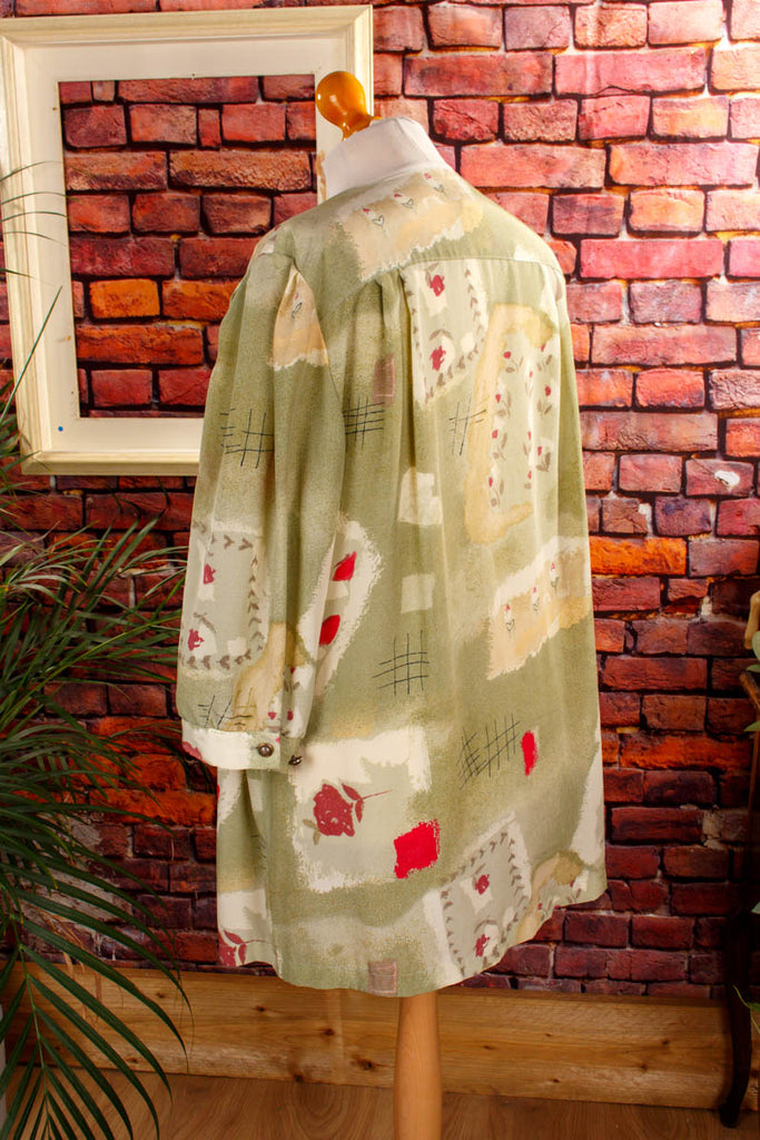 Chasuble Bluse grün Muster 90er bunt Frau grün XL 48-50 vintageberlin.de