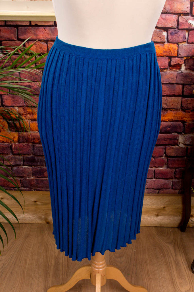 70s Strickrock Rippmuster 70er blau Boho Frau M 40-42 Rockabilly S 36-38 Sekretärin Special vintageberlin.de