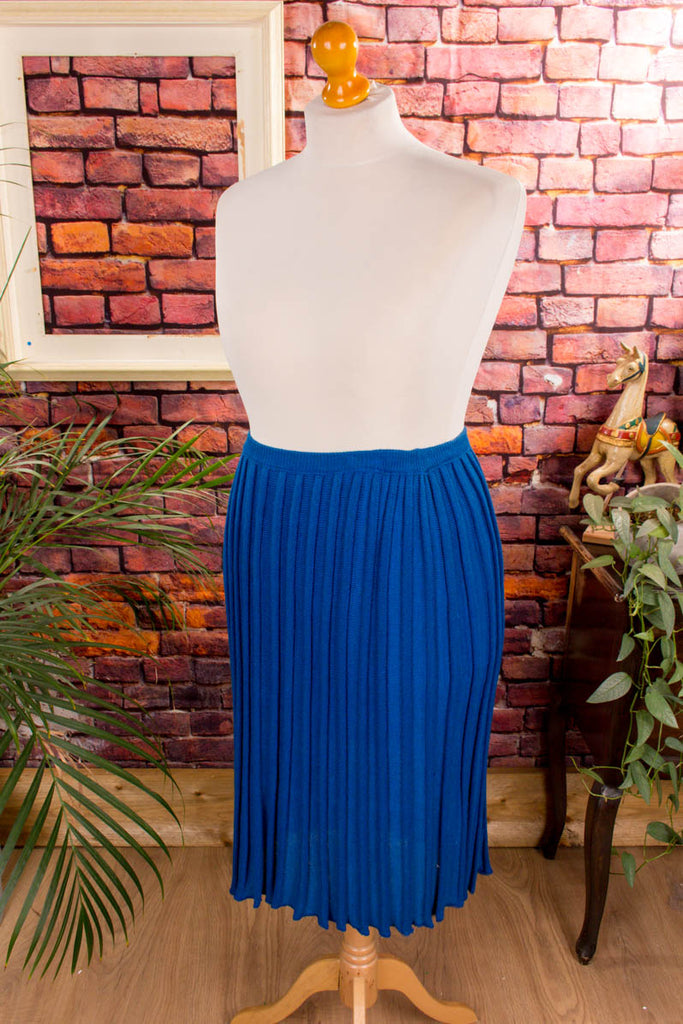 70s Strickrock Rippmuster 70er blau Boho Frau M 40-42 Rockabilly S 36-38 Sekretärin Special vintageberlin.de