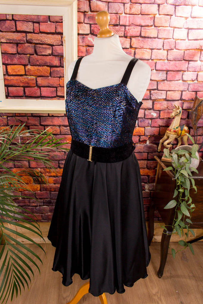 80er Partykleid schwarz blau Glitzer 80er blau Disco Frau Gothic M 40-42 real-80er schwarz Special vintageberlin.de