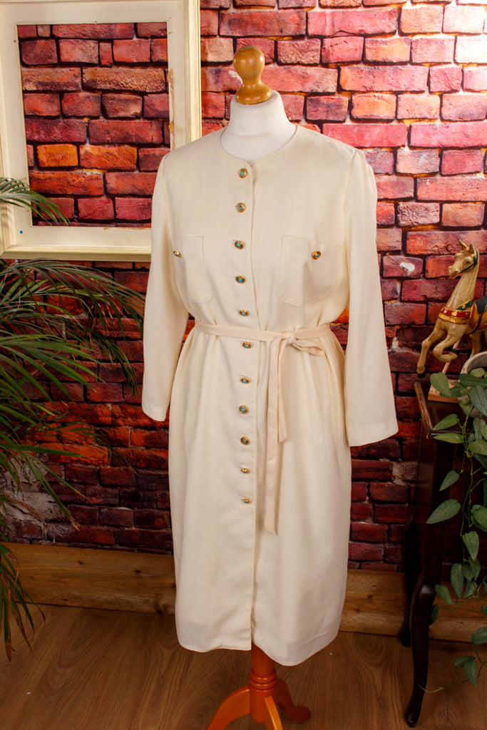cremefarbenes Kleid Wollmix 90er beige Boho Disco Frau Hochzeit M 40-42 Special weiß vintageberlin.de