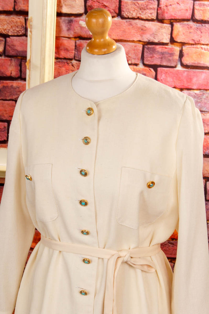cremefarbenes Kleid Wollmix 90er beige Boho Disco Frau Hochzeit M 40-42 Special weiß vintageberlin.de