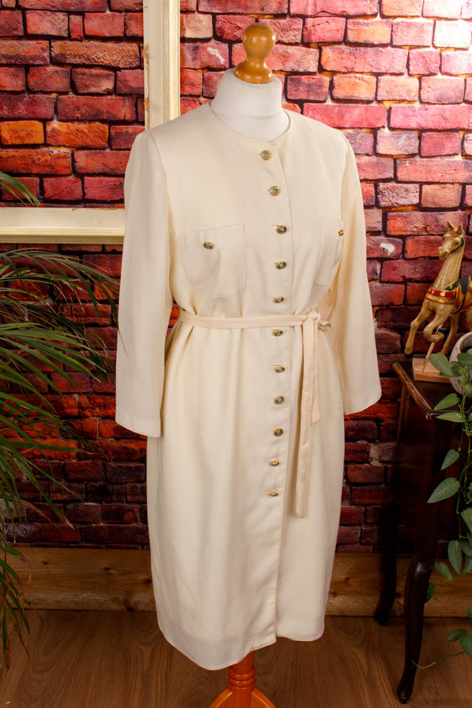 cremefarbenes Kleid Wollmix 90er beige Boho Disco Frau Hochzeit M 40-42 Special weiß vintageberlin.de