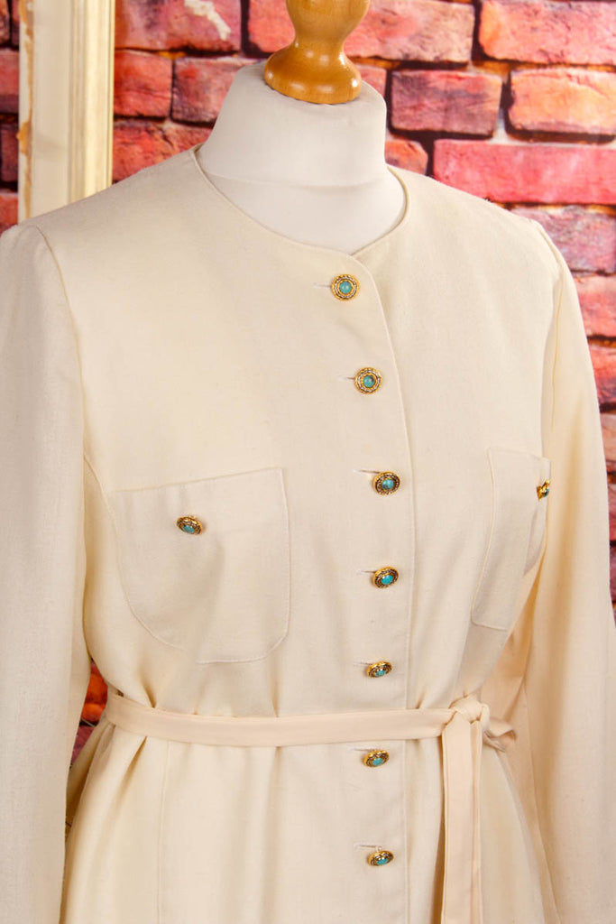 cremefarbenes Kleid Wollmix 90er beige Boho Disco Frau Hochzeit M 40-42 Special weiß vintageberlin.de