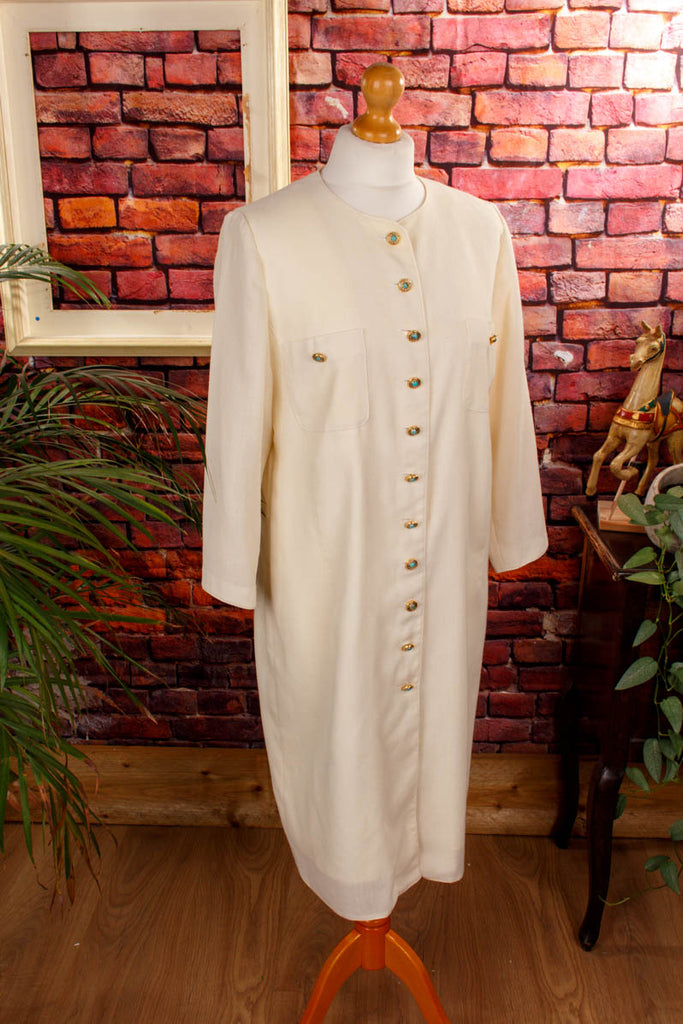 cremefarbenes Kleid Wollmix 90er beige Boho Disco Frau Hochzeit M 40-42 Special weiß vintageberlin.de