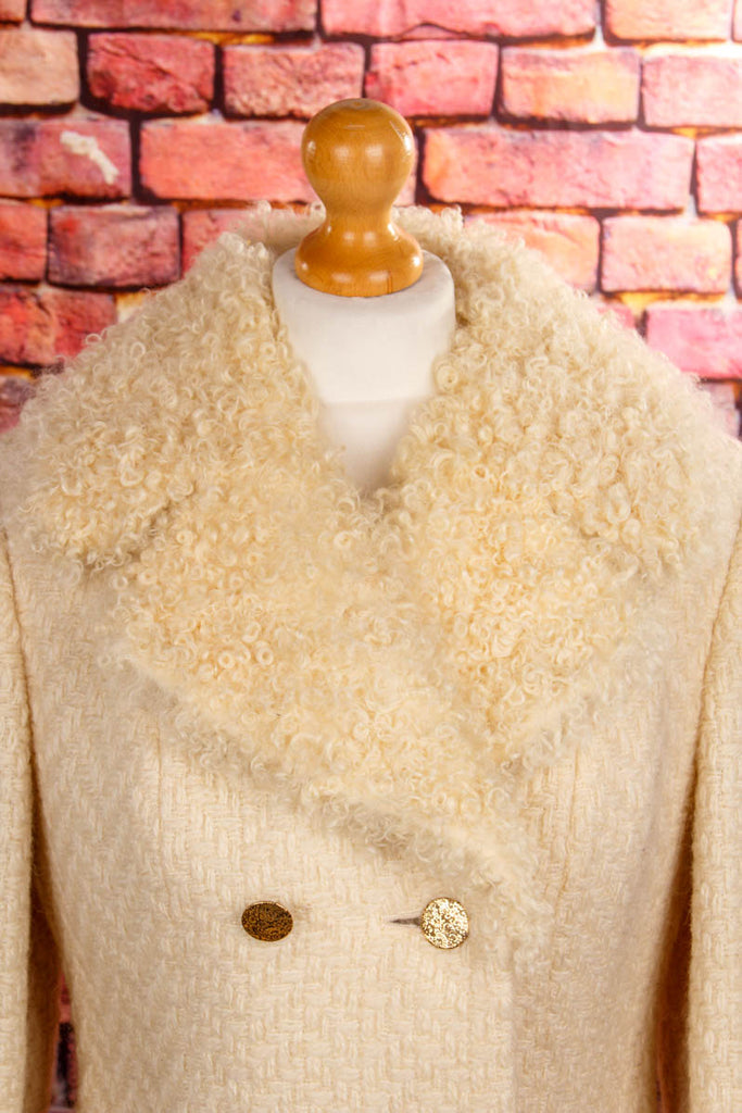 Vintage Wintermantel creme + Fell 60er 70er beige Boho Disco Frau M 40-42 real-boho real-rockabilly Rockabilly S 36-38 Sekretärin Special weiß vintageberlin.de