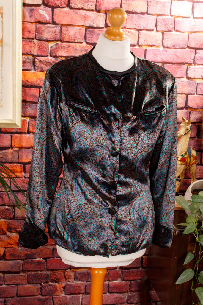Paisley Samt Blazer festlich 80er 90er Abendmode Boho bunt Disco Frau S 36-38 Special vintageberlin.de