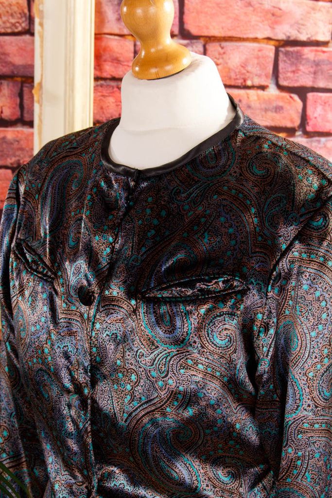 Paisley Samt Blazer festlich 80er 90er Abendmode Boho bunt Disco Frau S 36-38 Special vintageberlin.de