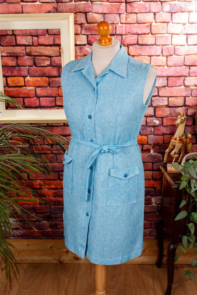 70s Kittelkleid hellblau 70er blau Disco Frau L 44-46 Rockabilly Special vintageberlin.de