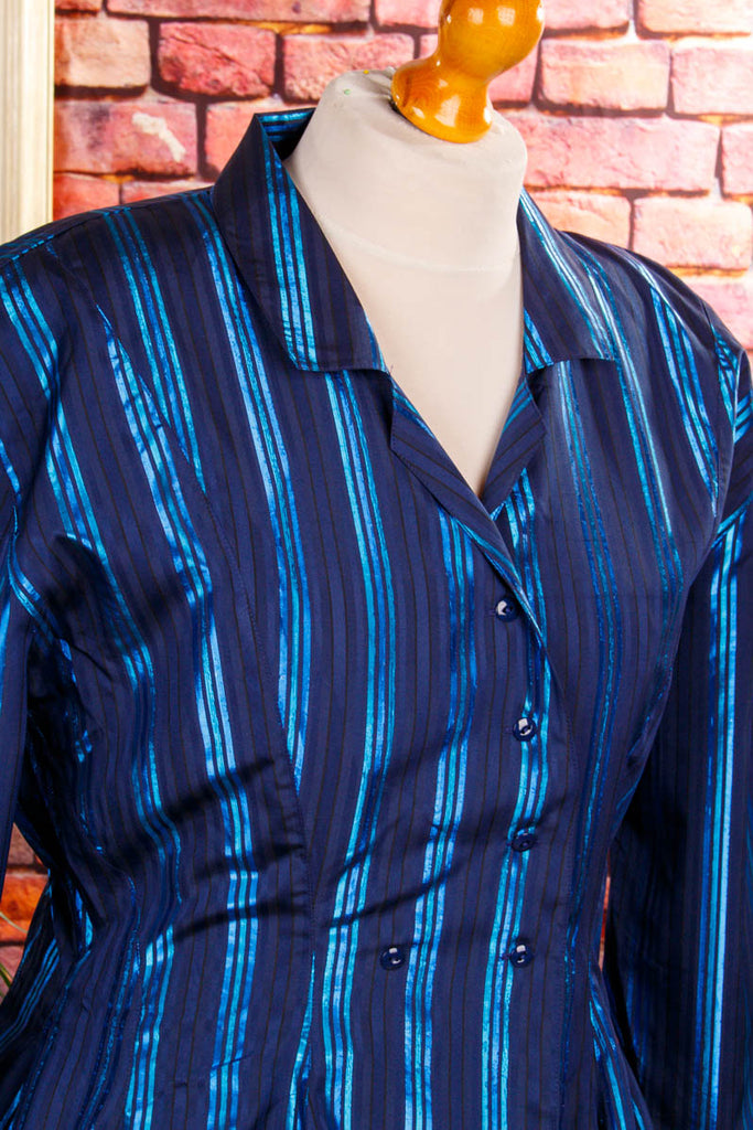 80s Disco Blusenjacke metallic blau 80er 90er Abendmode blau Disco Frau L 44-46 real-80er Schlager Special vintageberlin.de