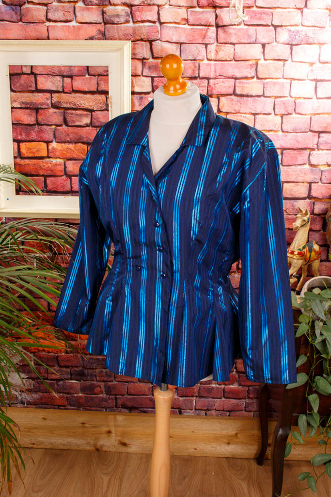 80s Disco Blusenjacke metallic blau 80er 90er Abendmode blau Disco Frau L 44-46 real-80er Schlager Special vintageberlin.de
