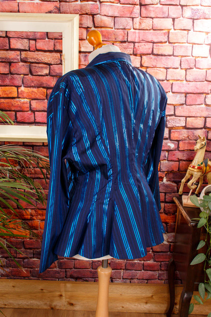 80s Disco Blusenjacke metallic blau 80er 90er Abendmode blau Disco Frau L 44-46 real-80er Schlager Special vintageberlin.de