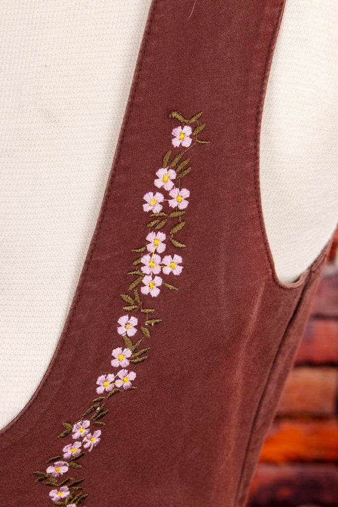 Vintage Mieder Dirndl braun bestickt 70er Boho braun Dirndl Frau Hippie Rockabilly Special XS 32-34 vintageberlin.de