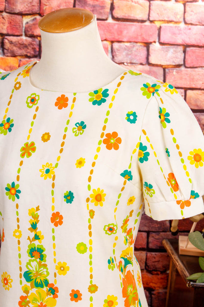 Vintage Minikleid Flower Power 60er 70er Boho bunt Disco Frau Hippie real-boho real-disco real-rockabilly Rockabilly S 36-38 Schlager Special vintageberlin.de