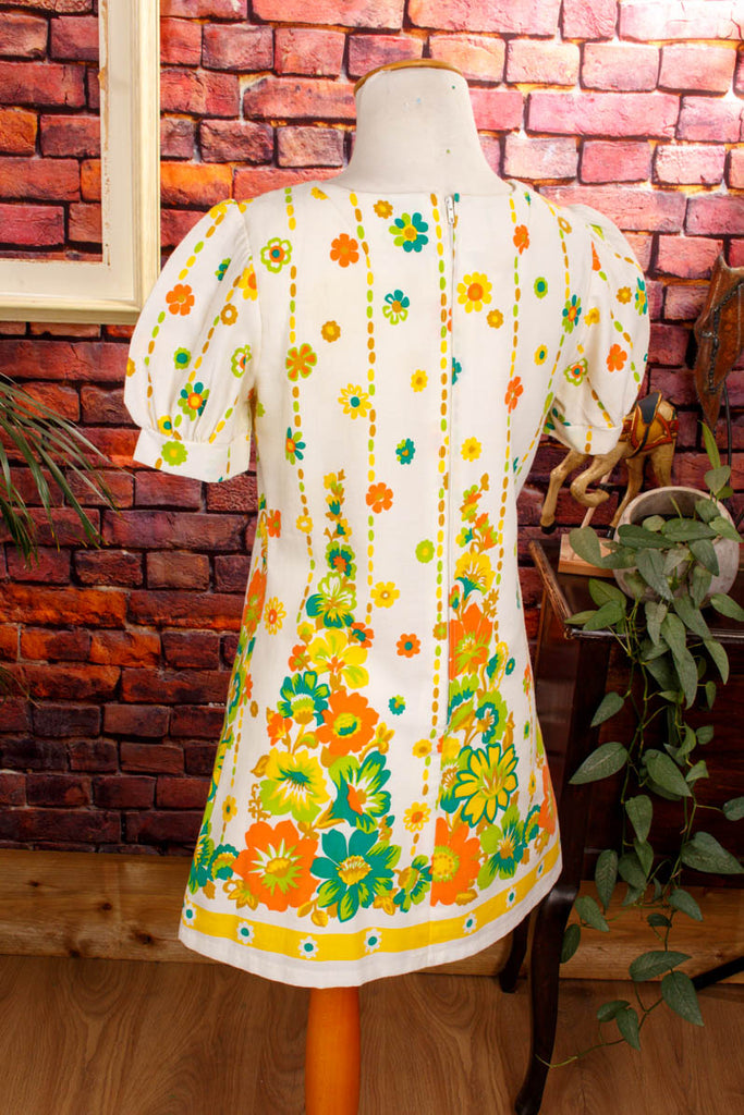 Vintage Minikleid Flower Power 60er 70er Boho bunt Disco Frau Hippie real-boho real-disco real-rockabilly Rockabilly S 36-38 Schlager Special vintageberlin.de