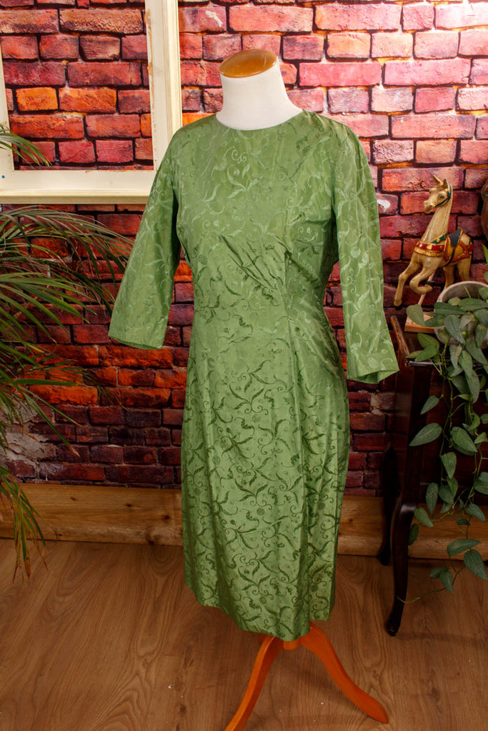 Rockabella Seidenkleid grün Brokat 50er 60er Abendmode Frau grün real-rockabilly Rockabilly S 36-38 Special vintageberlin.de