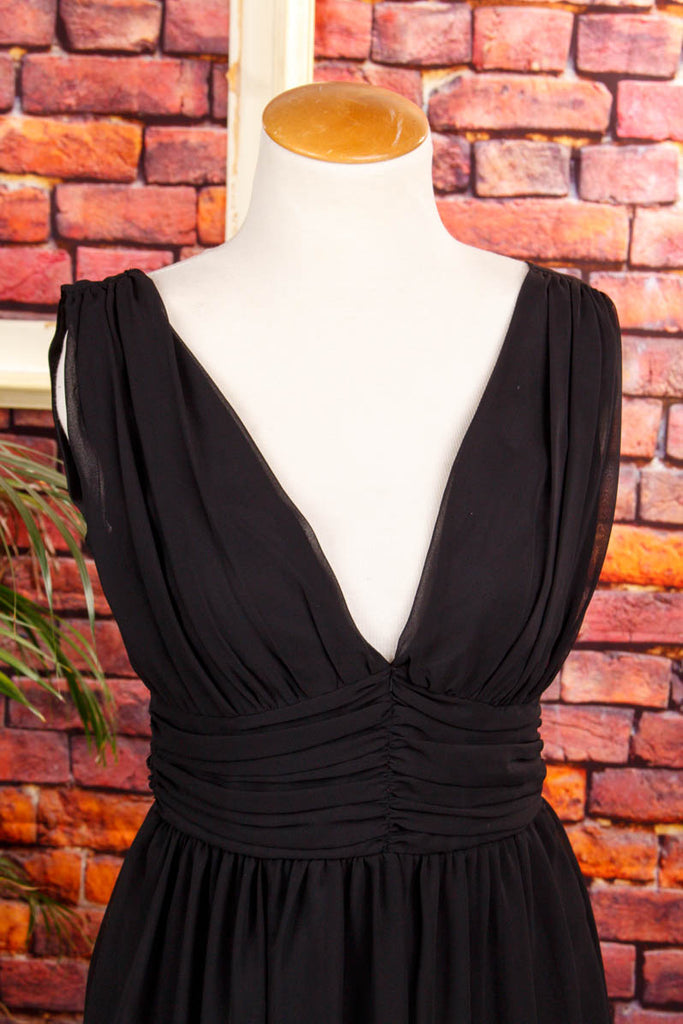 Vintage Abendkleid schwarz Chiffon 90er Abendmode Boho Frau Gothic S 36-38 schwarz Special vintageberlin.de