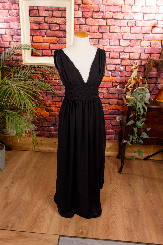 Vintage Abendkleid schwarz Chiffon 90er Abendmode Boho Frau Gothic S 36-38 schwarz Special vintageberlin.de