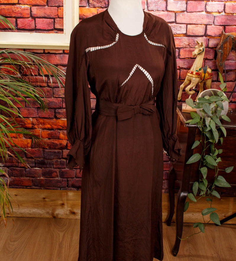 40er Jahre Seidenkleid braun