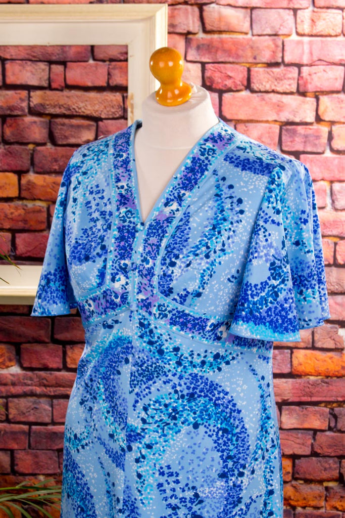 70s Schlagerkleid lang blau